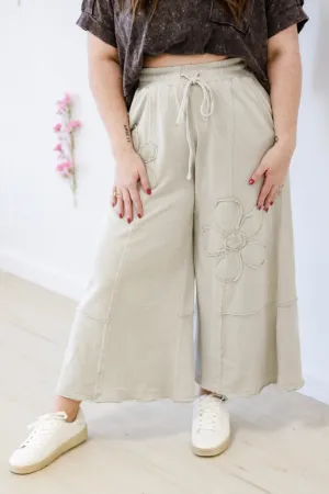 Flower Power Terry Knit Pants in Stone