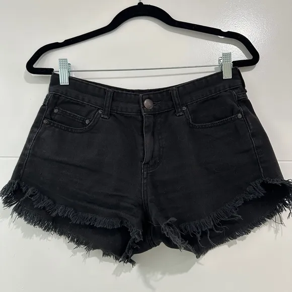 Free People We the Free distressed high waisted mom jean shorts black denim 26