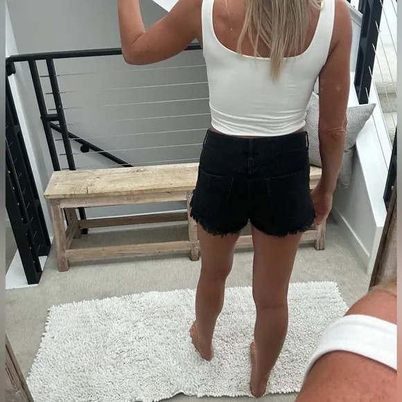 Free People We the Free distressed high waisted mom jean shorts black denim 26