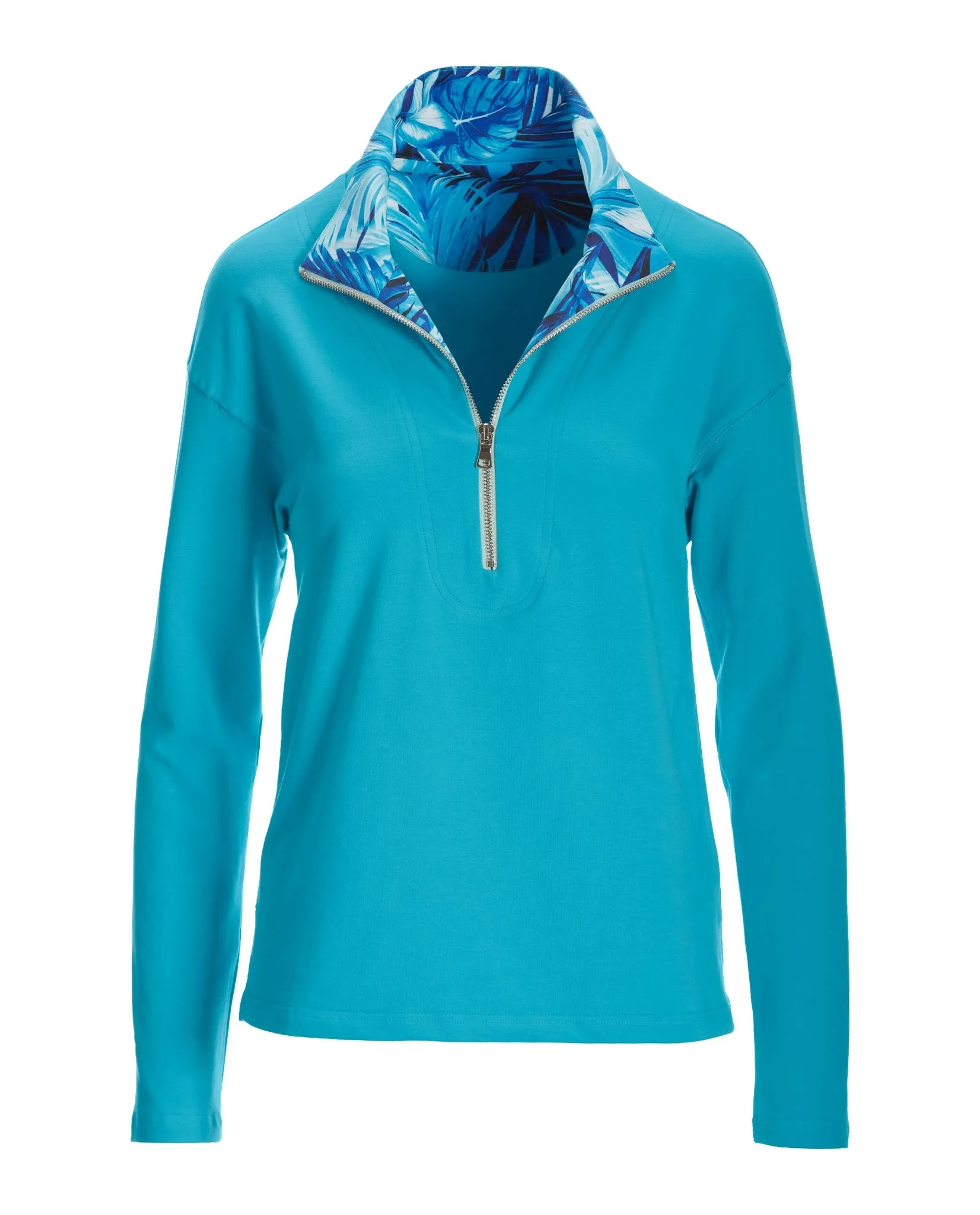 French Terry Half Zip Collared Sweatshirt Blue Grotto