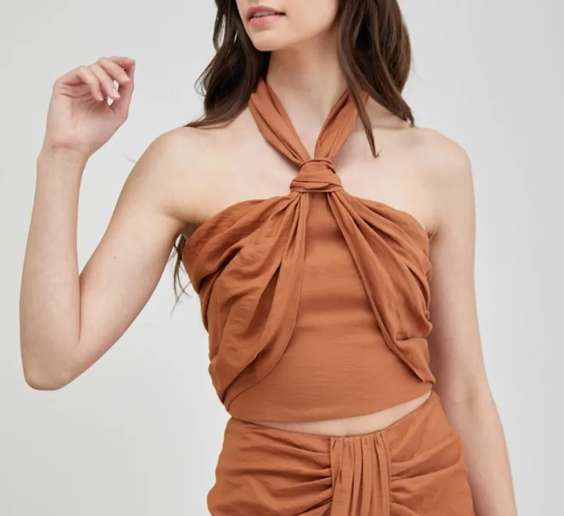 Front Knot Back Tie Crop Top