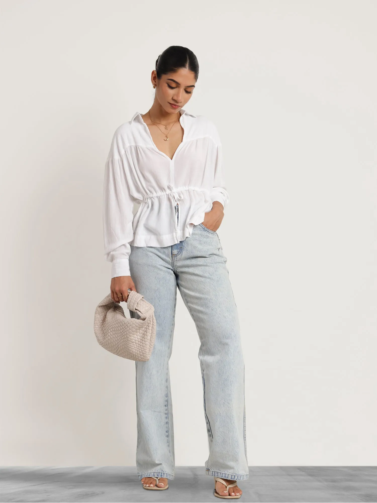 Front Tie Up Detailed Long Sleeved Top