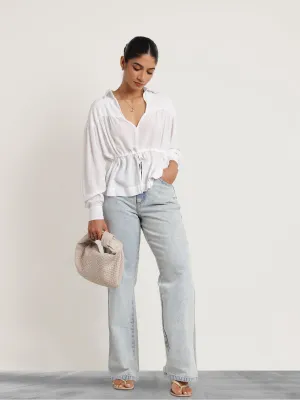 Front Tie Up Detailed Long Sleeved Top