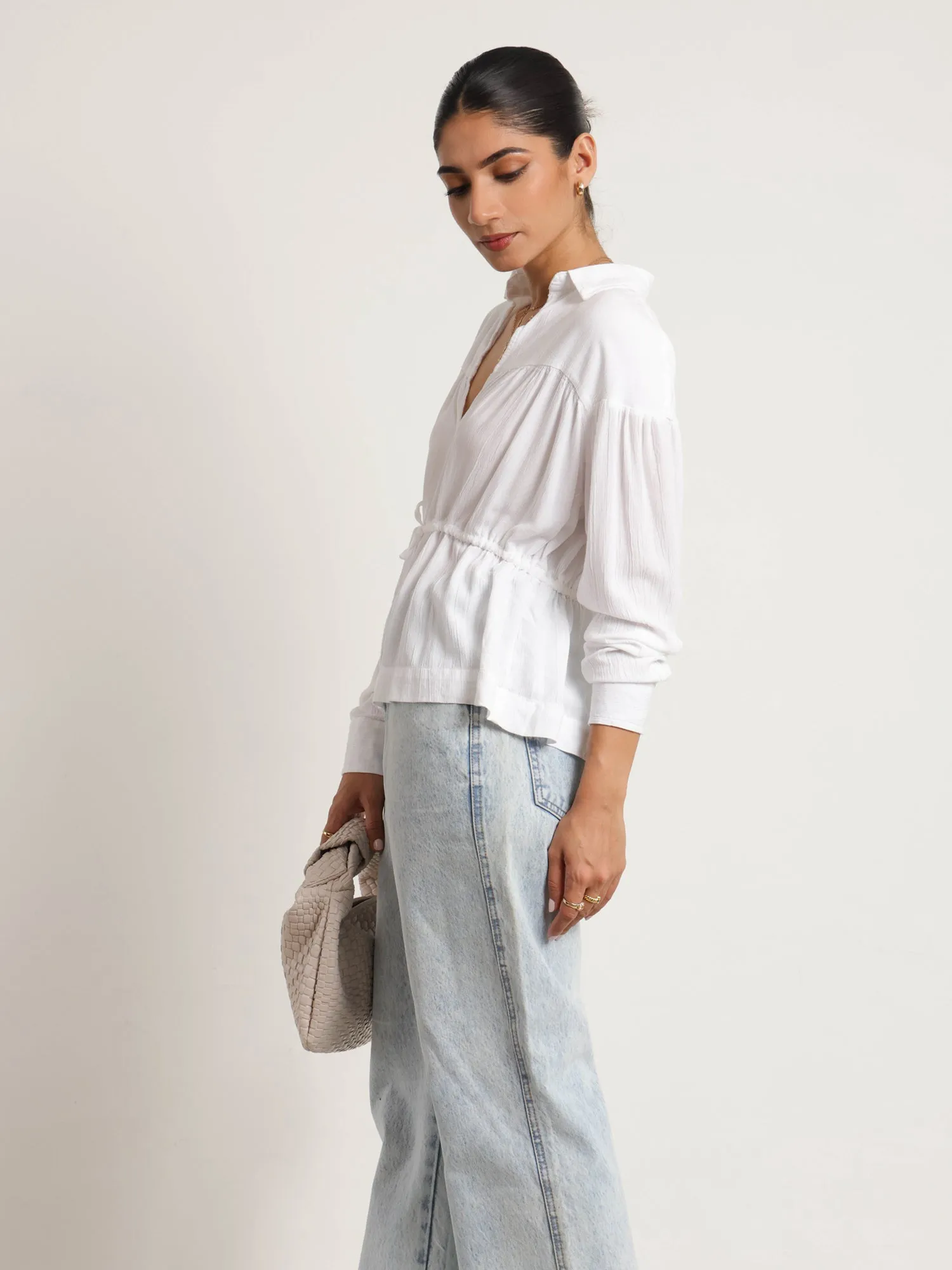 Front Tie Up Detailed Long Sleeved Top