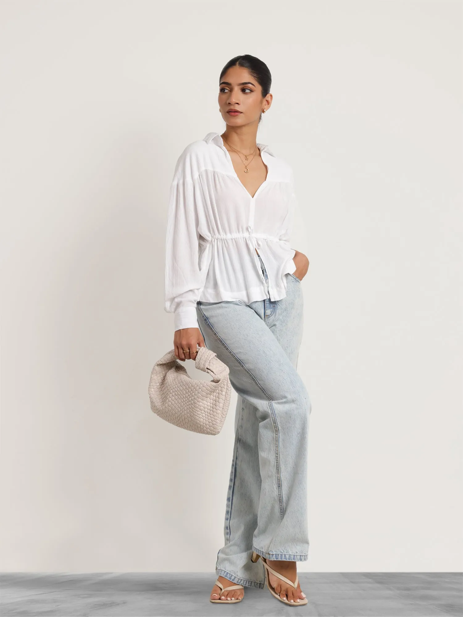 Front Tie Up Detailed Long Sleeved Top