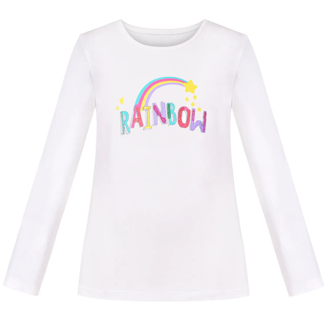 Girls Long Sleeve T-shirt Top Rainbow Sequins Letter Star Size 4-10 Years