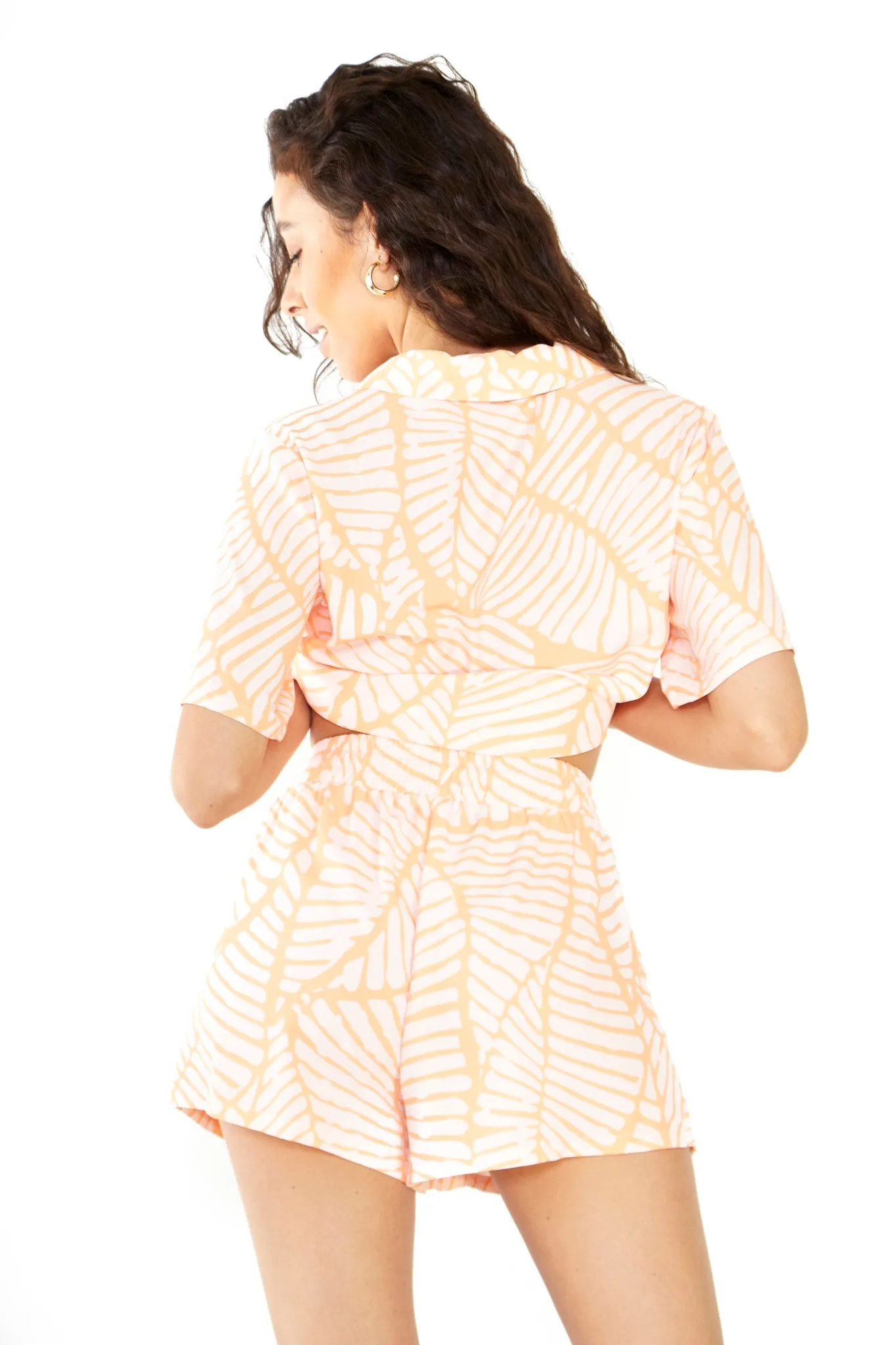 Glamorous Studio Coral Pink Palm High Waisted A-line Shorts