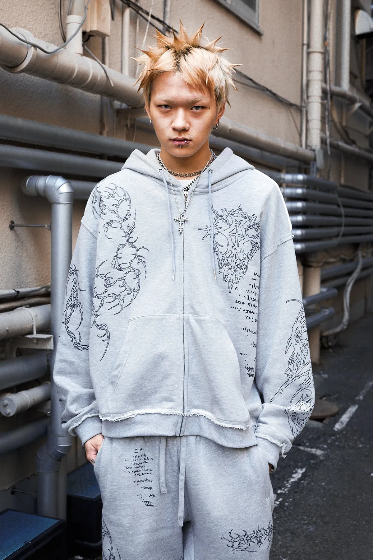 Gray Sigil Zip Hoodie