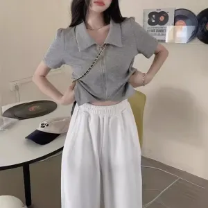 Grey Zip Up Collared Top