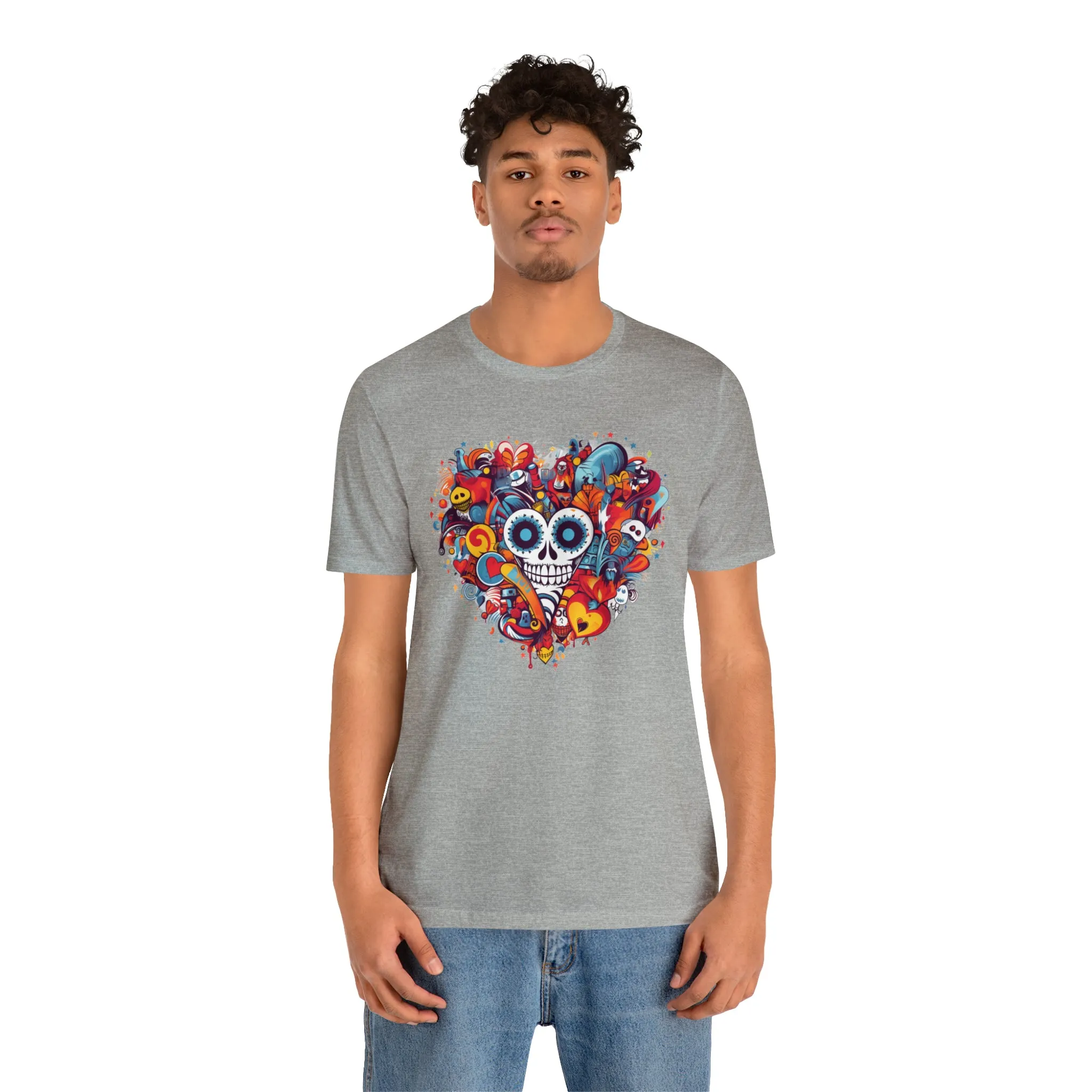 Halloween Skeleton Heart T-Shirt | Scary Ghost Tee |  Bella Canvas 3001 Unisex | Spooky Creature Short Sleeve Tshirt