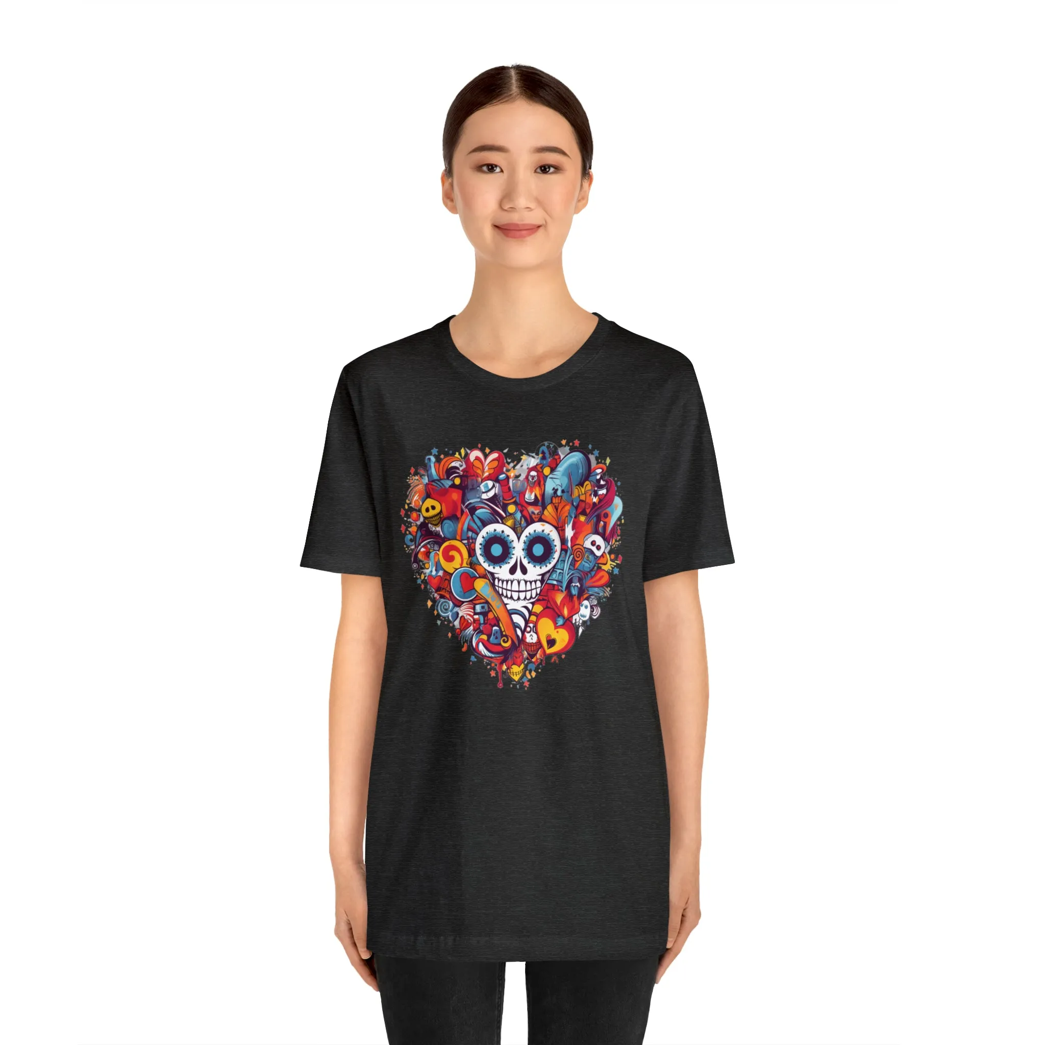 Halloween Skeleton Heart T-Shirt | Scary Ghost Tee |  Bella Canvas 3001 Unisex | Spooky Creature Short Sleeve Tshirt