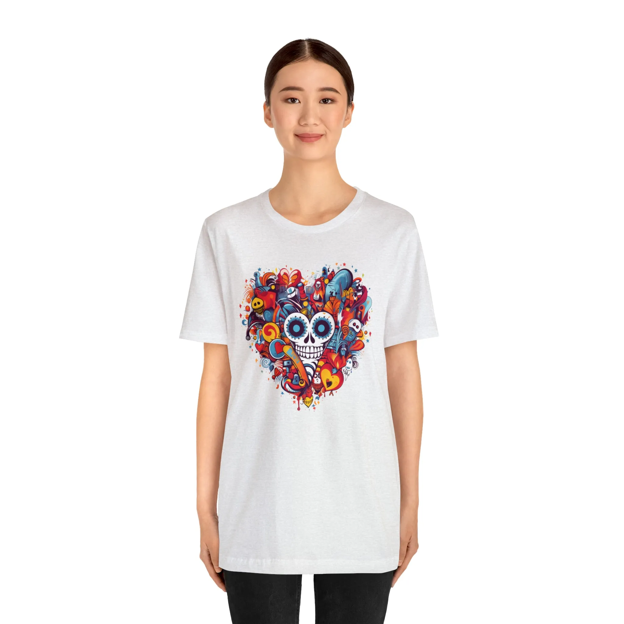 Halloween Skeleton Heart T-Shirt | Scary Ghost Tee |  Bella Canvas 3001 Unisex | Spooky Creature Short Sleeve Tshirt