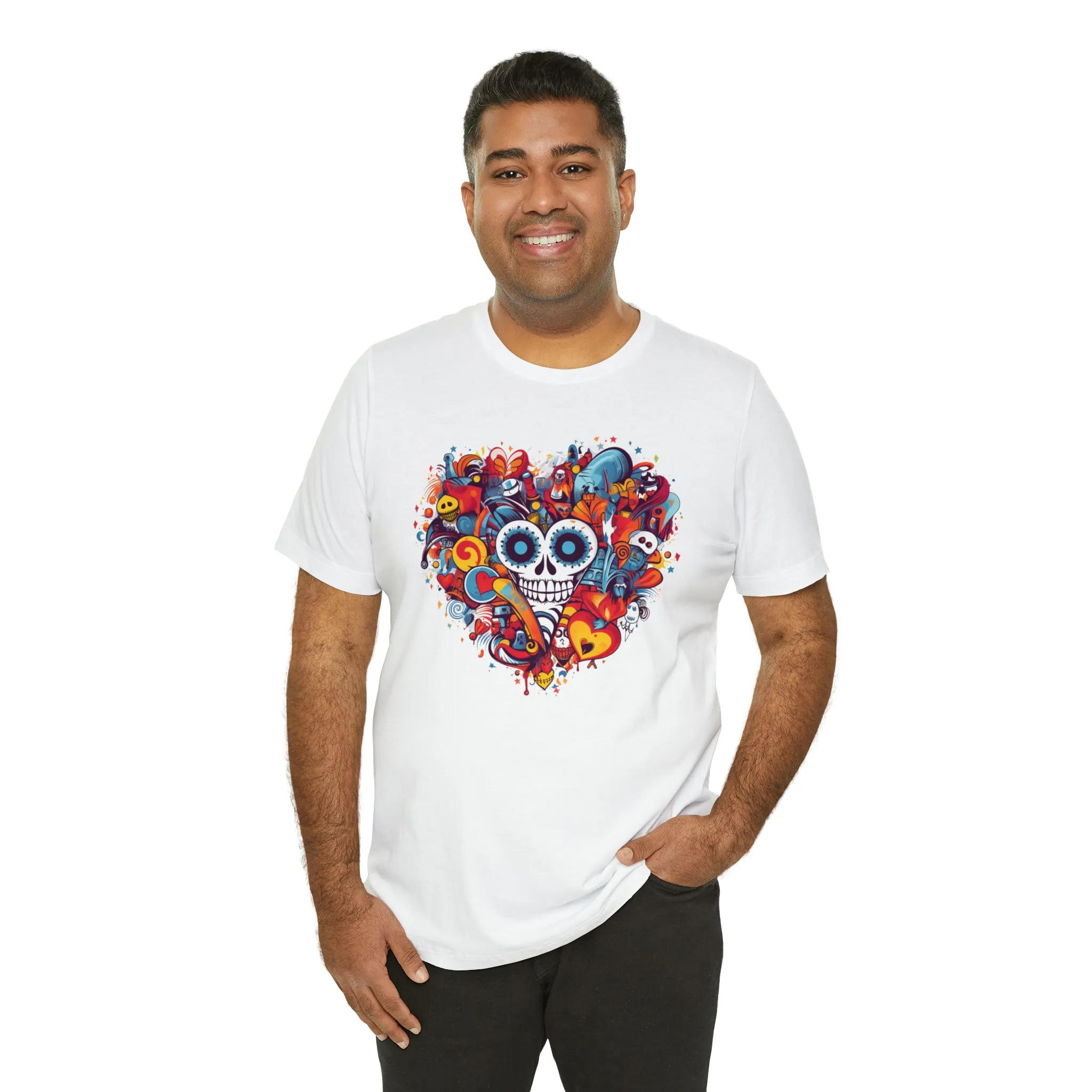Halloween Skeleton Heart T-Shirt | Scary Ghost Tee |  Bella Canvas 3001 Unisex | Spooky Creature Short Sleeve Tshirt