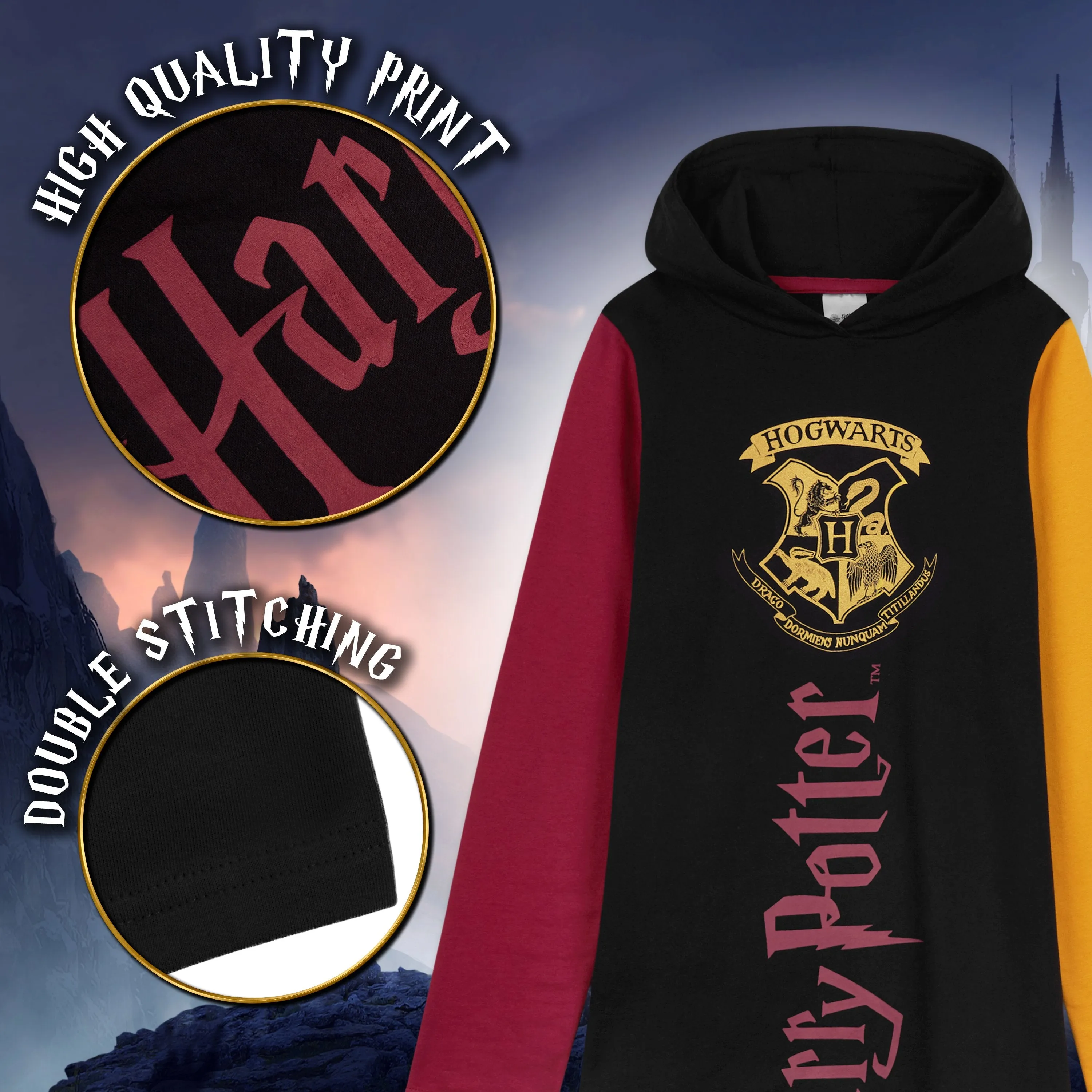 Harry Potter Black Hoodie Dress for Girls and Teens, Cotton Oversized Jumper