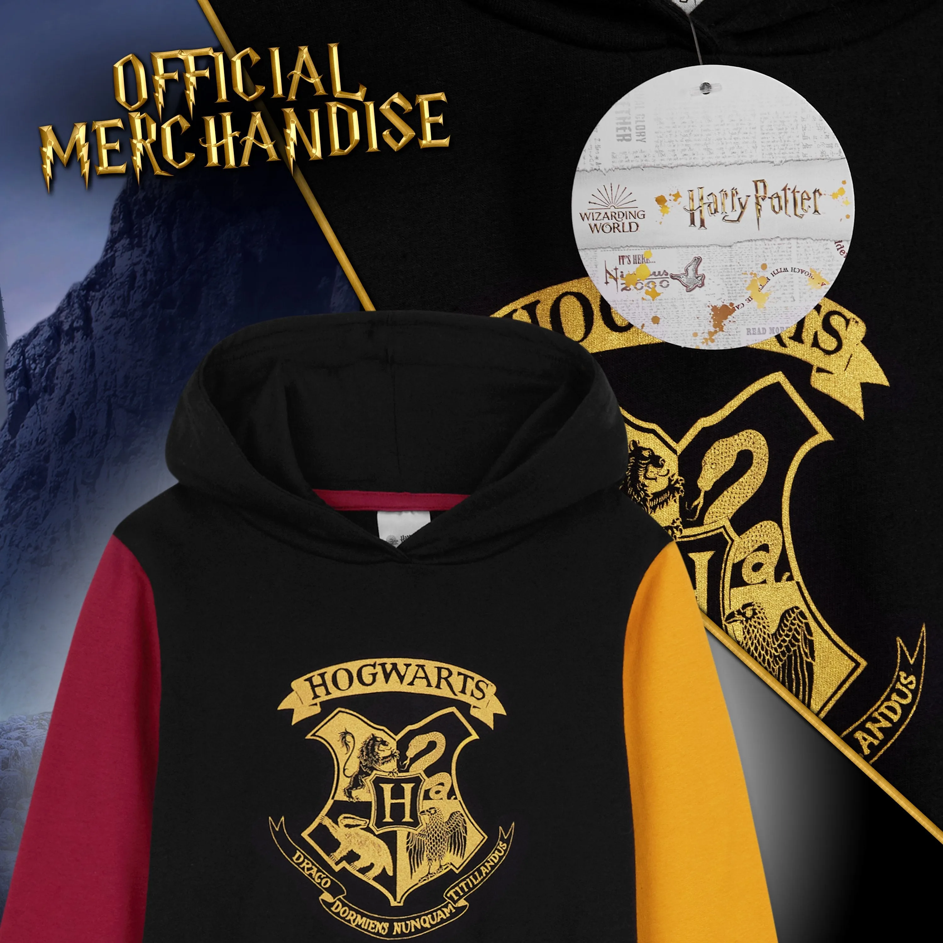 Harry Potter Black Hoodie Dress for Girls and Teens, Cotton Oversized Jumper