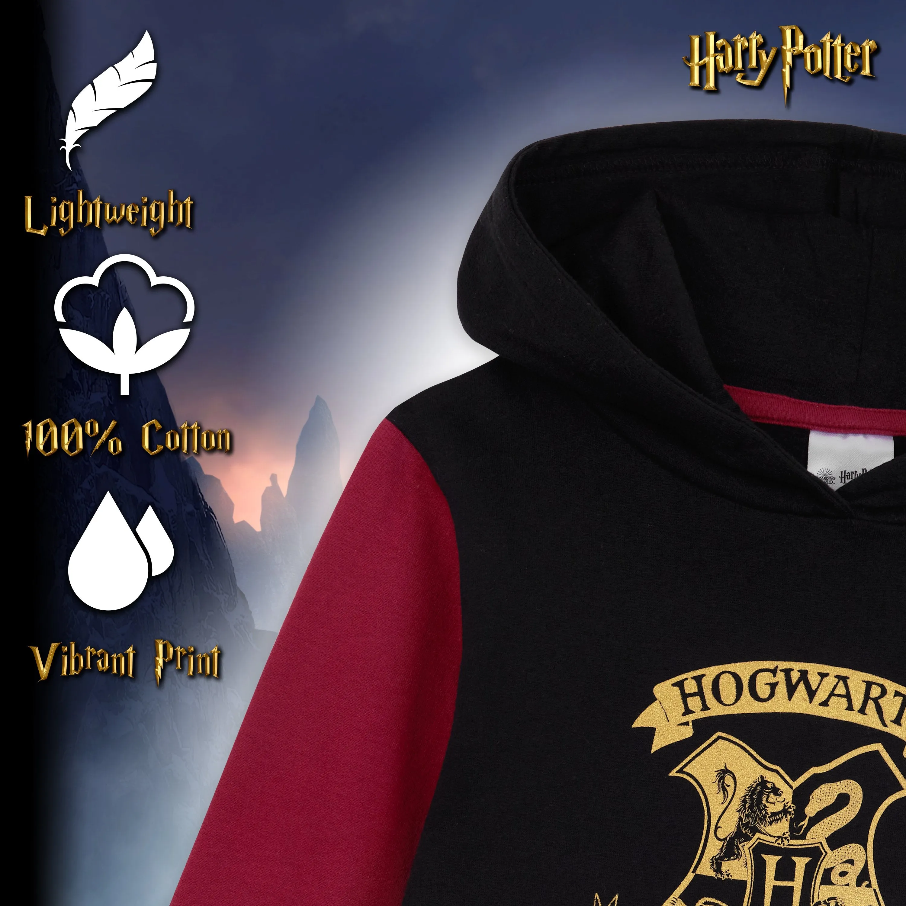 Harry Potter Black Hoodie Dress for Girls and Teens, Cotton Oversized Jumper