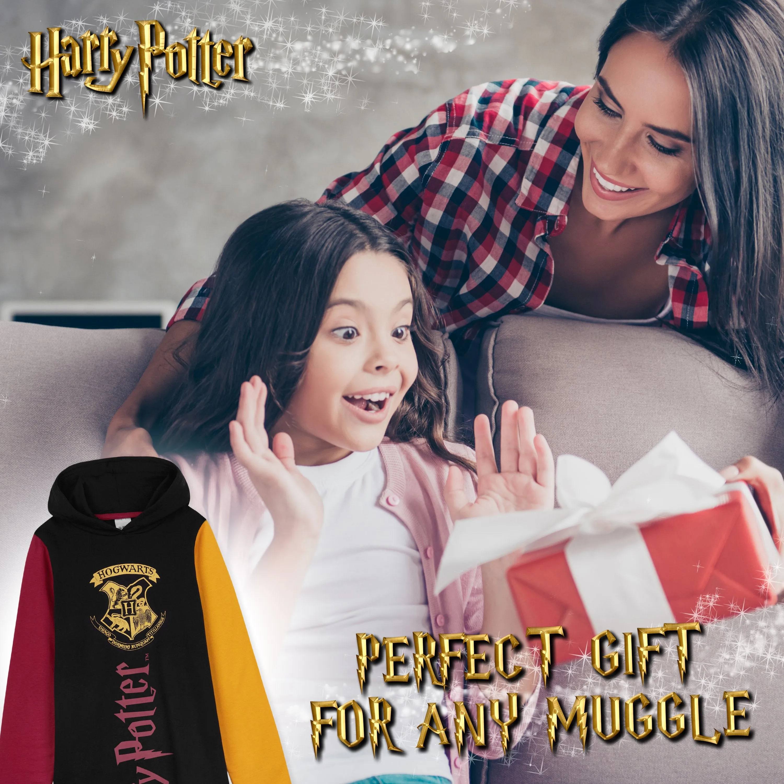 Harry Potter Black Hoodie Dress for Girls and Teens, Cotton Oversized Jumper