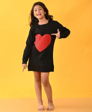 HEART SWEATSHIRT FLEECE  DRESS D - BLACK