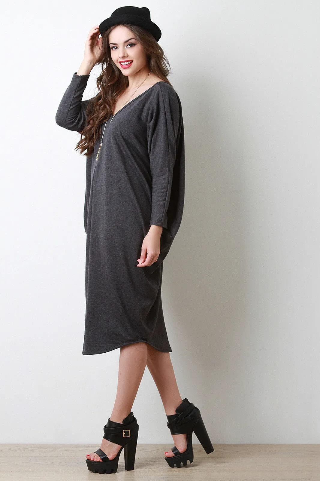Heather Sweatshirt Cocoon Midi Dress