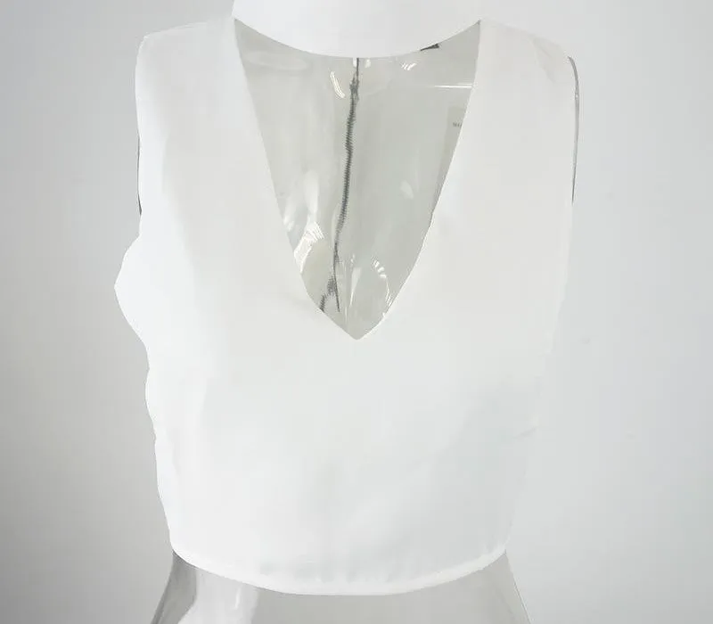 high neck white halter girls 90's cropped tank top Summer sexy v neck sleeveless women short crop tops