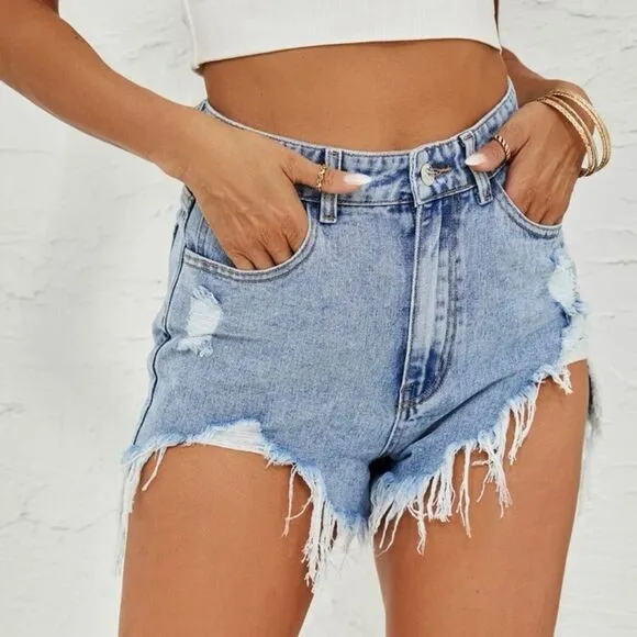 High Waisted Distressed Shorts