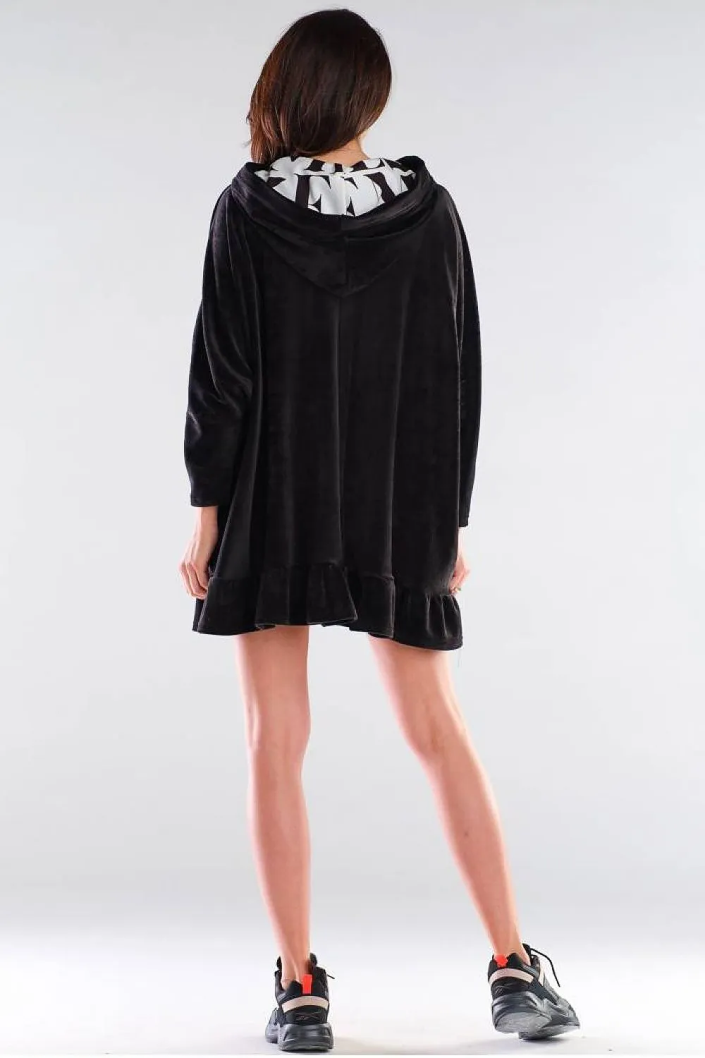 Hooded Sweatshirt Dress with Frill
