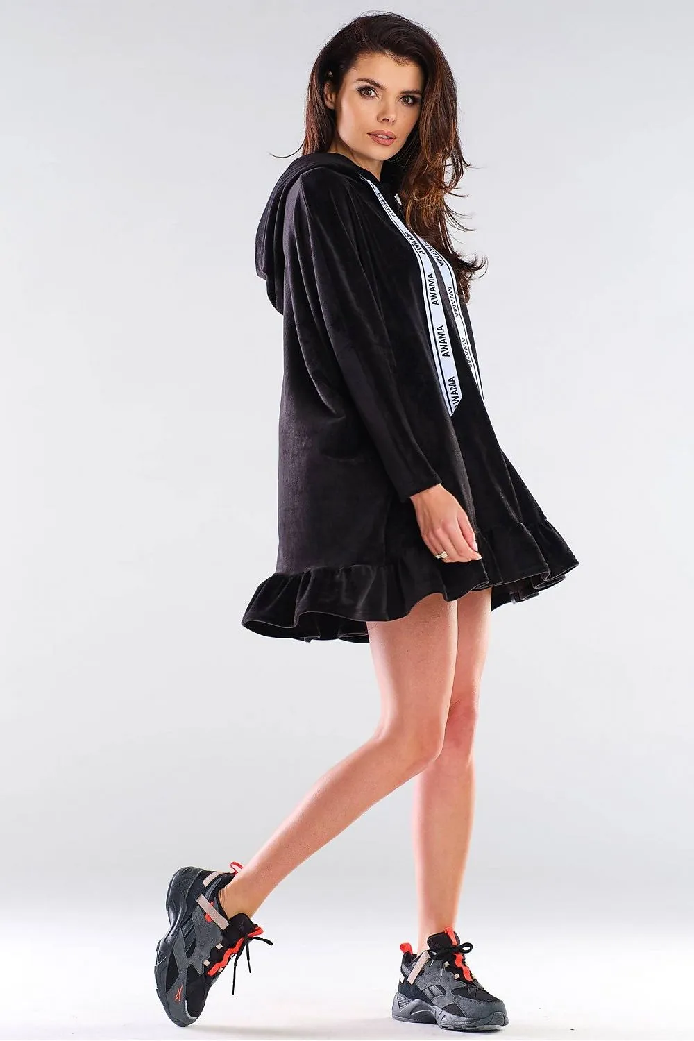 Hooded Sweatshirt Dress with Frill