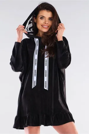 Hooded Sweatshirt Dress with Frill