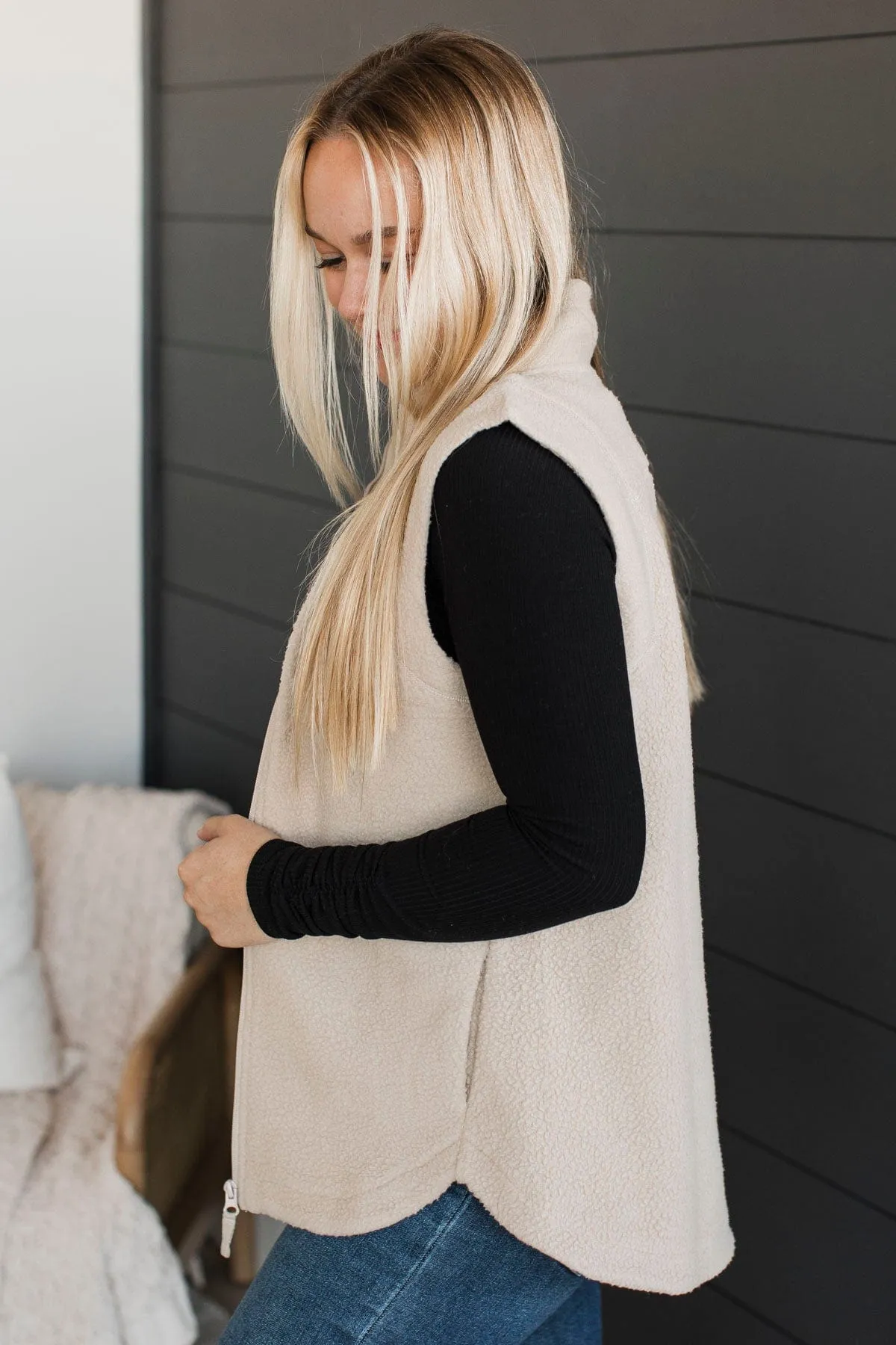 If You're Interested Teddy Fleece Vest- Oatmeal