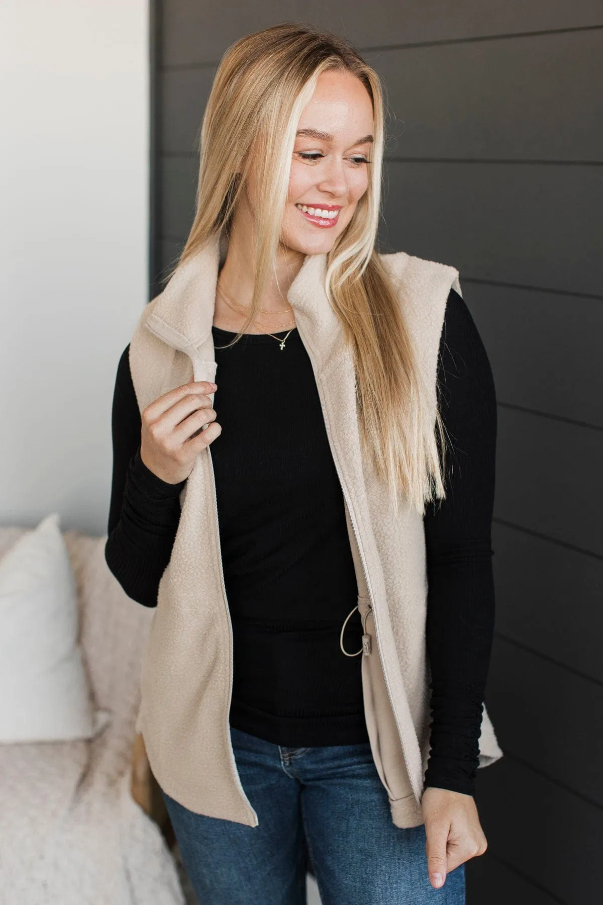 If You're Interested Teddy Fleece Vest- Oatmeal
