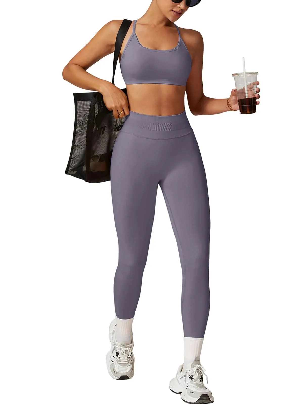 Impact Leggings for Women Seamless Workout Yoga Pants Hidden Scrunch Butt Tummy Control Gym Leggings Mid Low Waist 25" Truffle XS