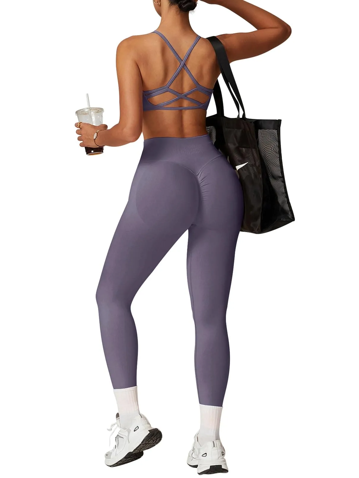 Impact Leggings for Women Seamless Workout Yoga Pants Hidden Scrunch Butt Tummy Control Gym Leggings Mid Low Waist 25" Truffle XS