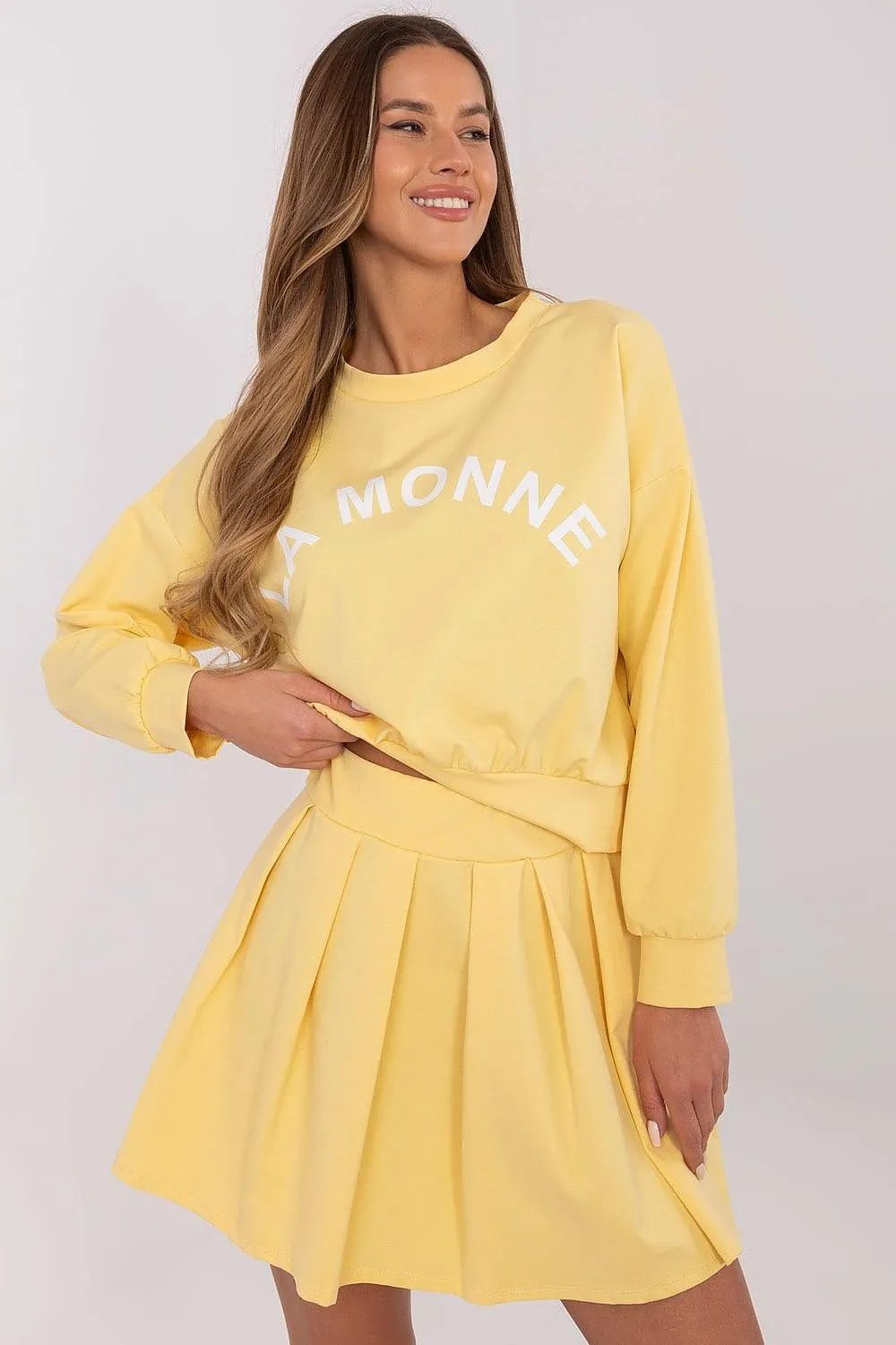 Italy Moda 2-piece Yellow Pleated Skirt Outfit Set