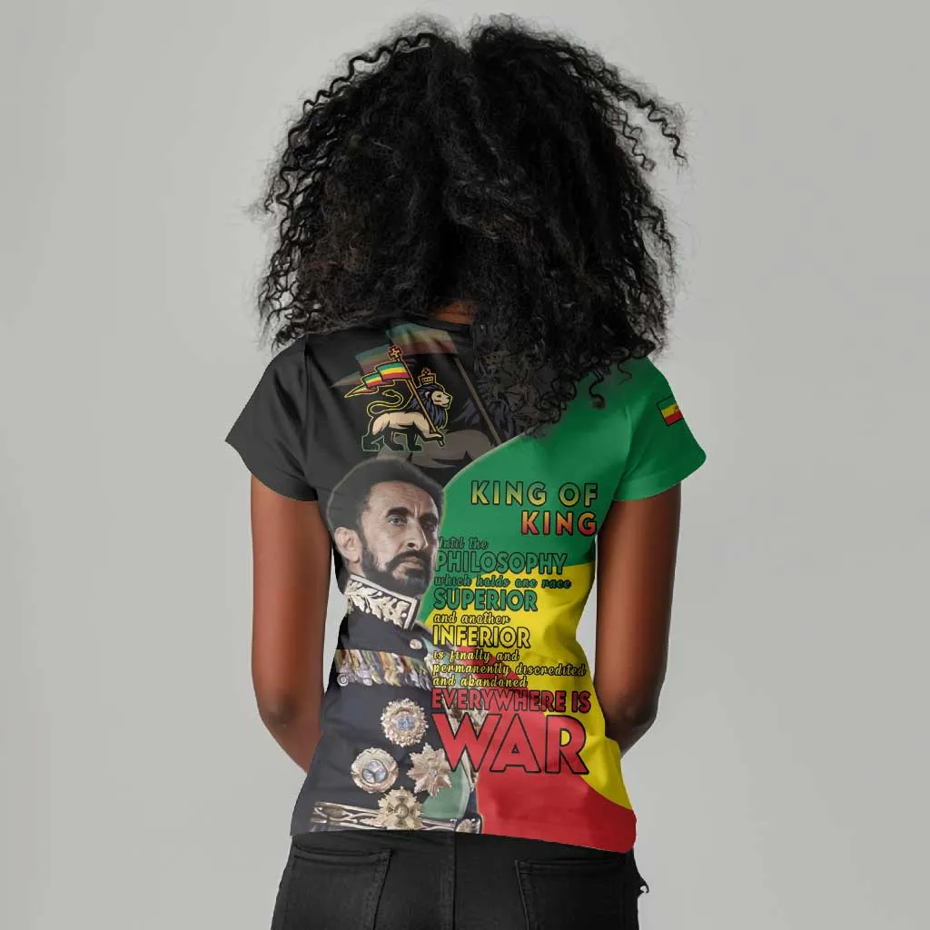 Jah Rastafari Women V-Neck T-Shirt Haile Selassie LT15