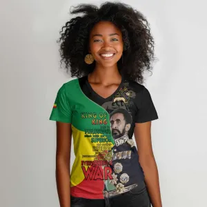 Jah Rastafari Women V-Neck T-Shirt Haile Selassie LT15