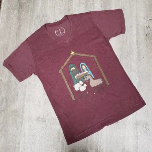 Jane Marie True Story Manger Scene Maroon V-Neck T-Shirt