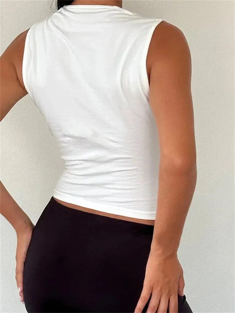 JazzHer 2024 Black Bow Patchwork Sleeveless Mini Vest Summer Fashion Slim Fit White Camis Cropped Streetwear  Crop Tops