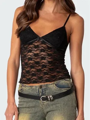 JazzHer 2024 Floral Lace Camis Summer Backless Spaghetti Strap Tank Sleeveless Mini Vest for Streetwear Clubwear Crop Tops