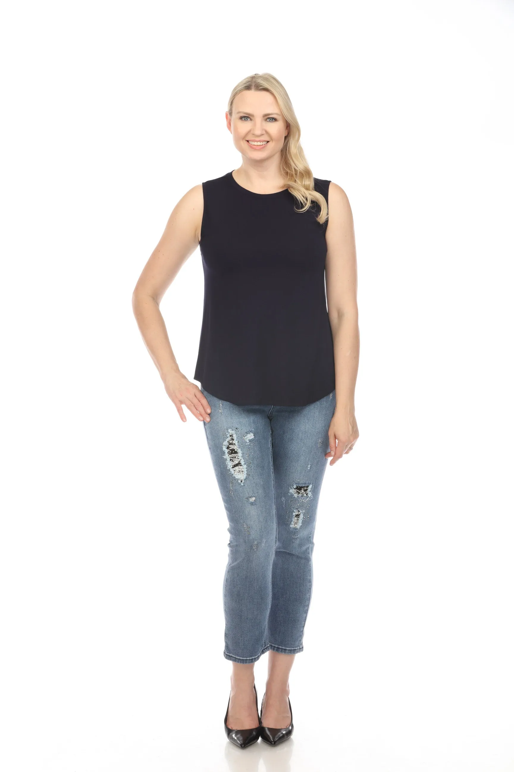 Joseph Ribkoff Midnight Blue Round Neck Sleeveless Tank Top 241289