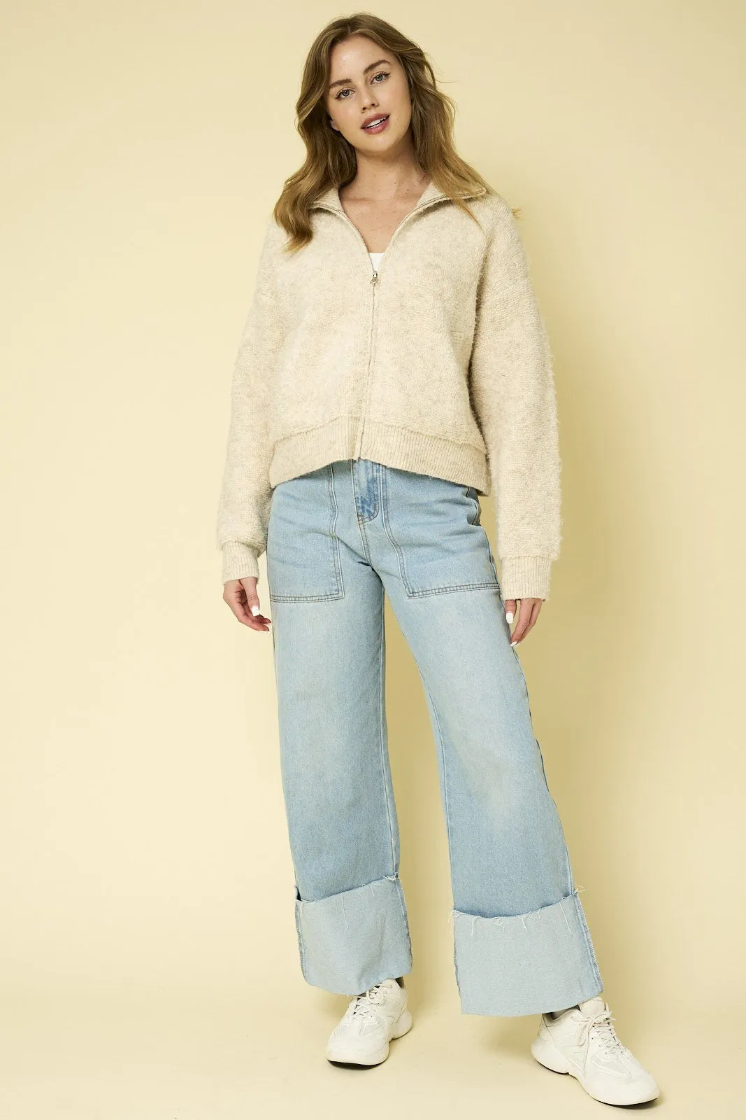 Keep Me Happy Zip Up Sweater