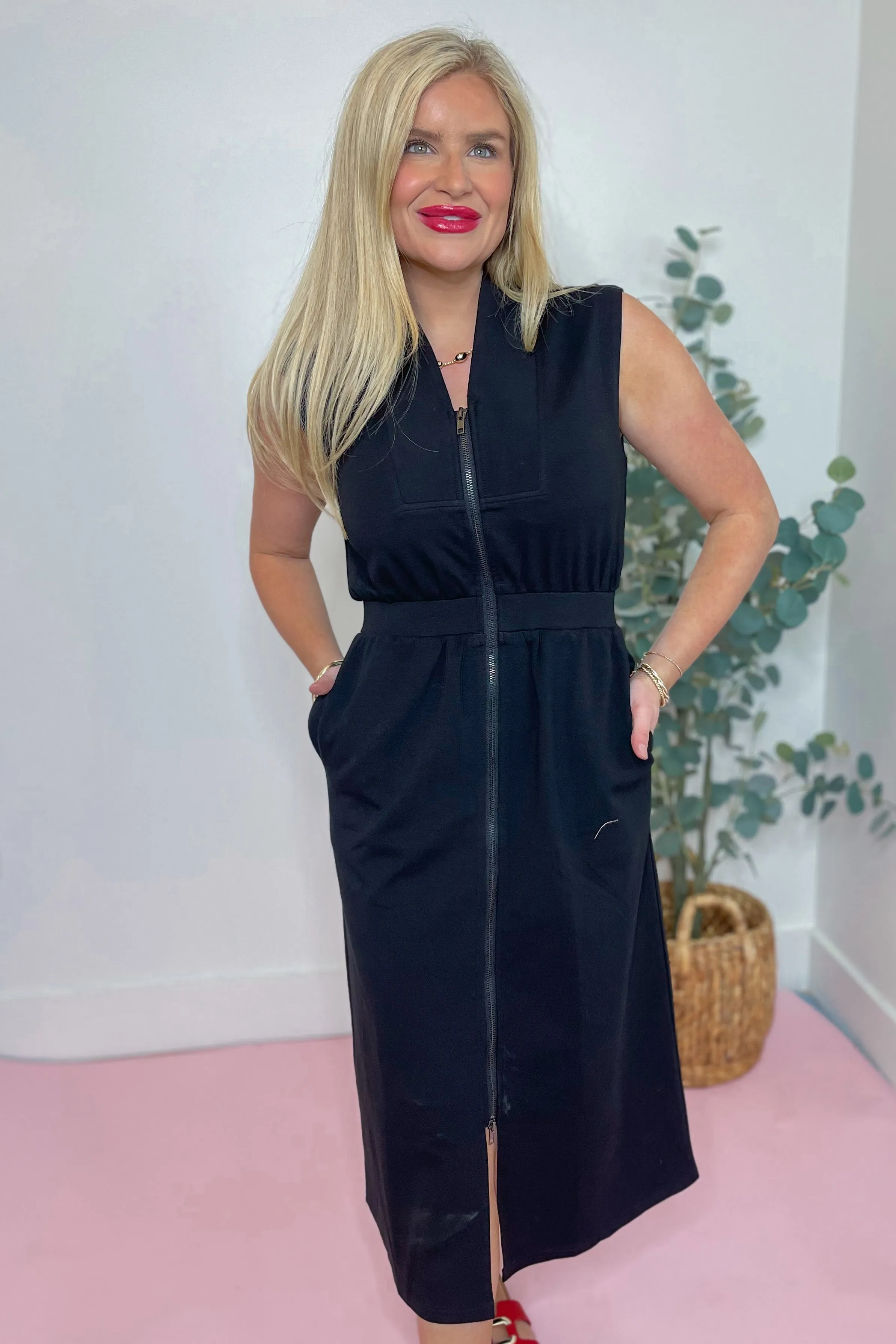 Kelly Sleeveless Zip Up Midi Dress