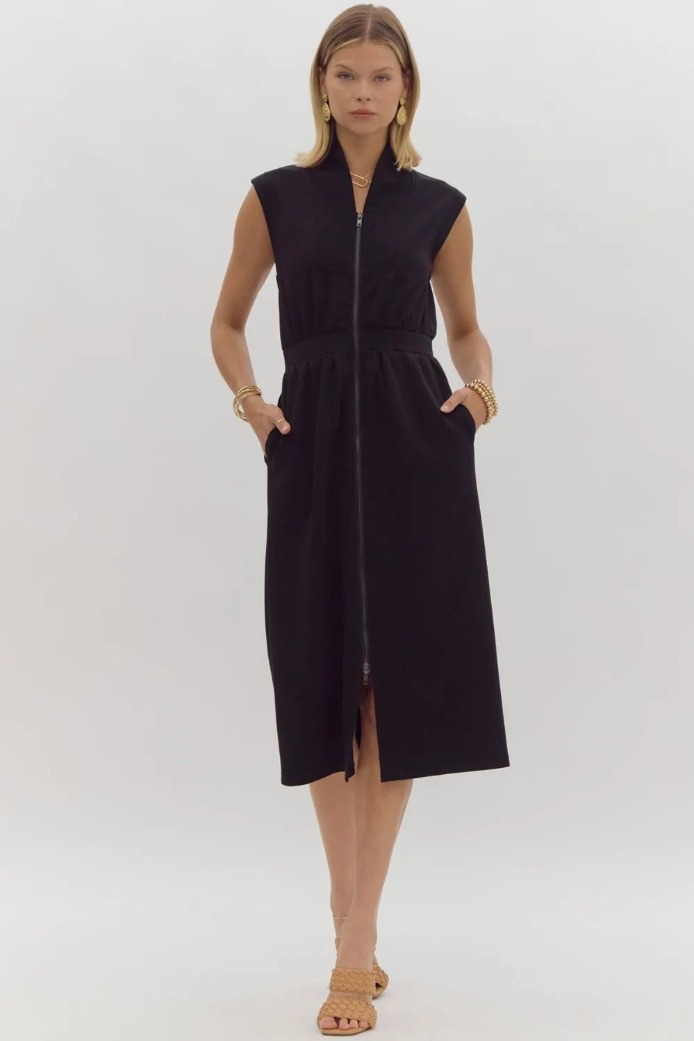 Kelly Sleeveless Zip Up Midi Dress