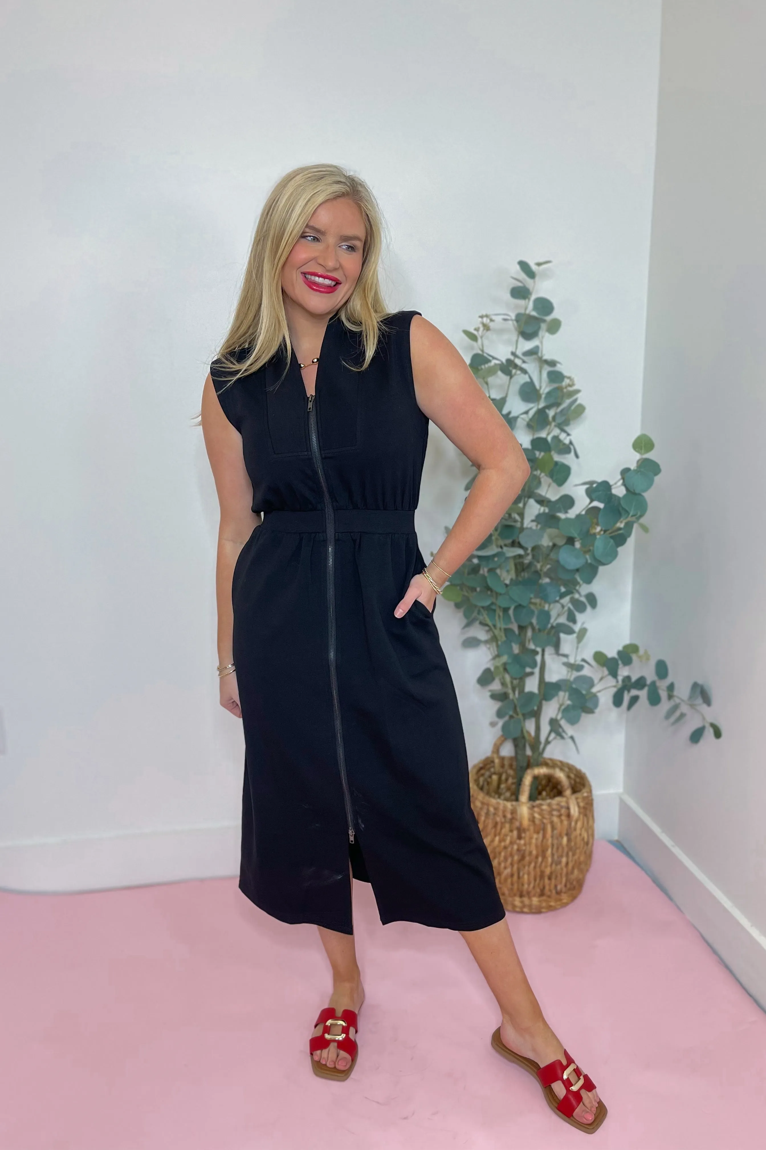 Kelly Sleeveless Zip Up Midi Dress