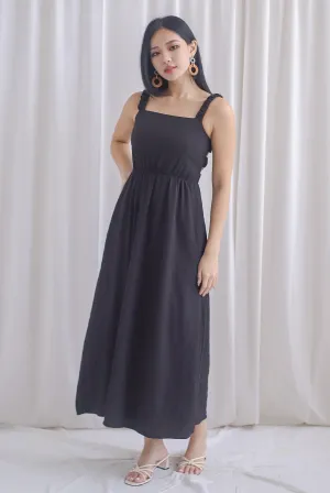 Kennedy Ruched Strap Ladder Back Dress In Black