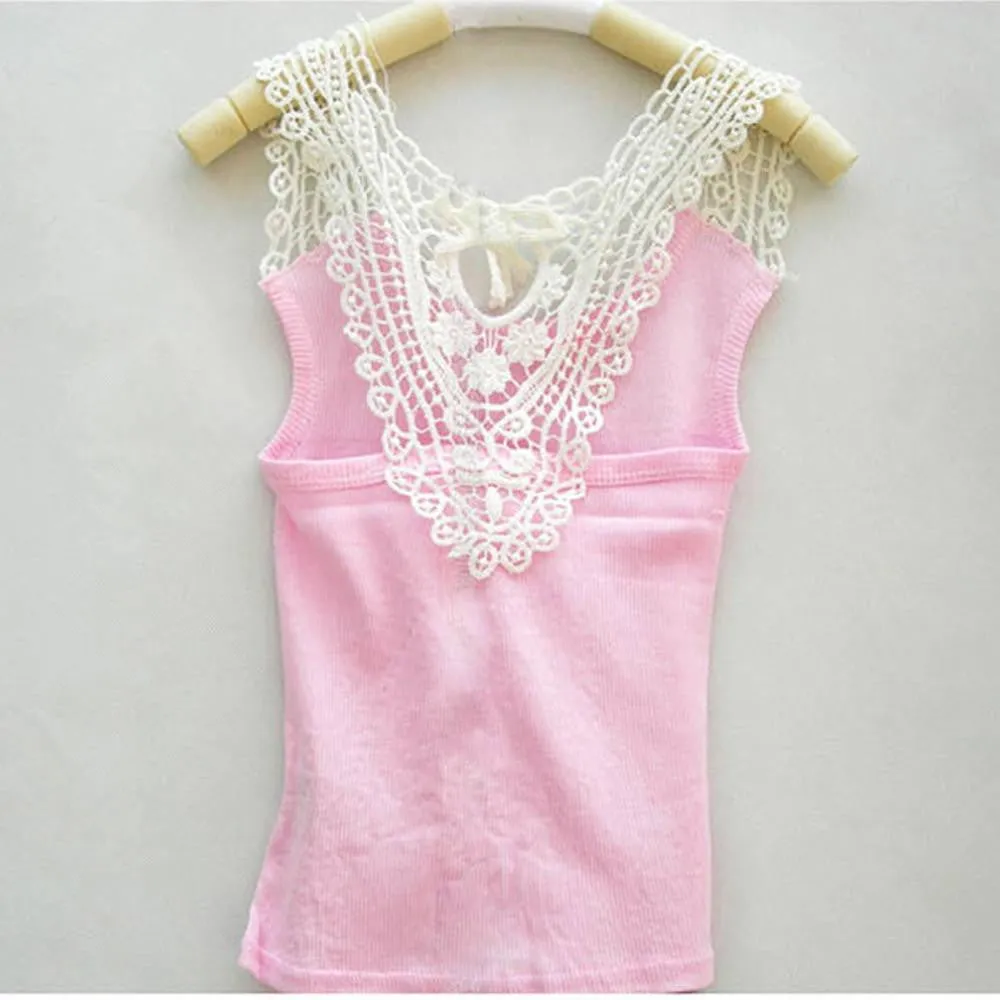 Kids Girls Crochet Hollow Out Floral Tops T Shirts Vest T-shirts Candy Color 0-3 Years NW