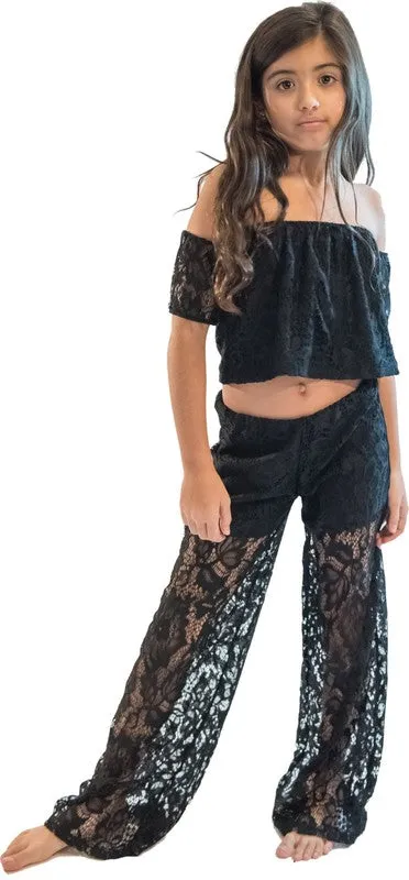 KIDS LACE PALAZZO PANTS AND LACE CROP TOP SET