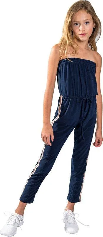 KIDS NAVY STRIPE SIDE JUMPSUIT