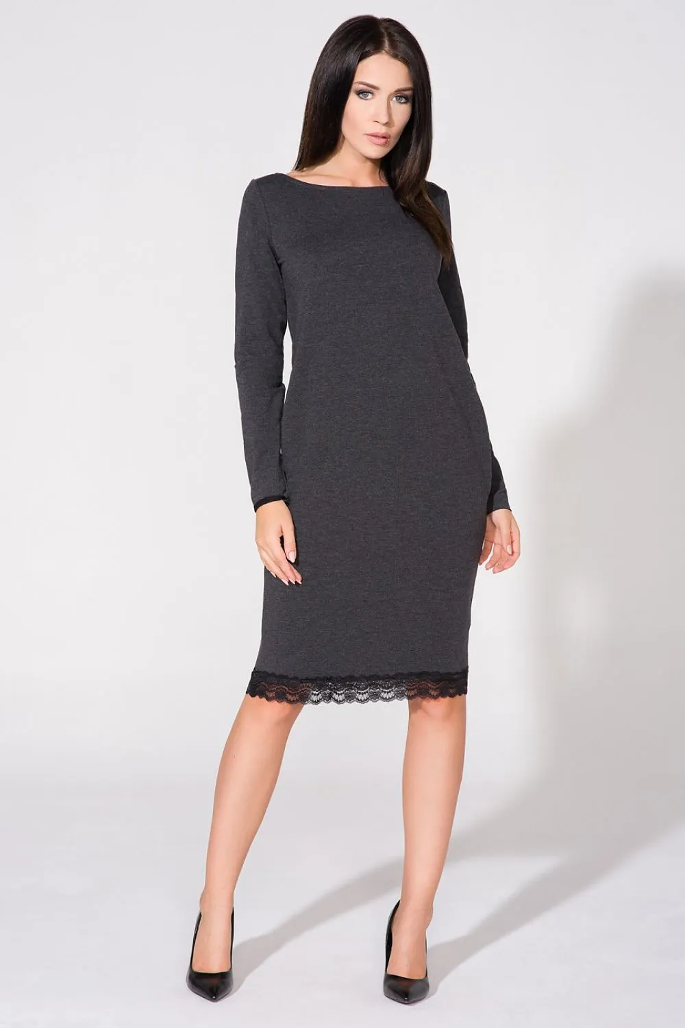 Lace-Trimmed Knitted Sweatshirt Dress