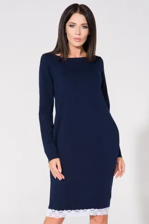 Lace-Trimmed Knitted Sweatshirt Dress