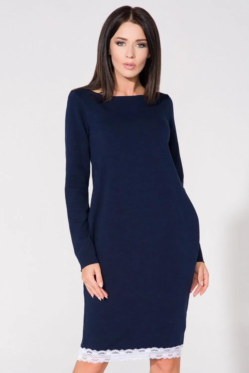 Lace-Trimmed Knitted Sweatshirt Dress